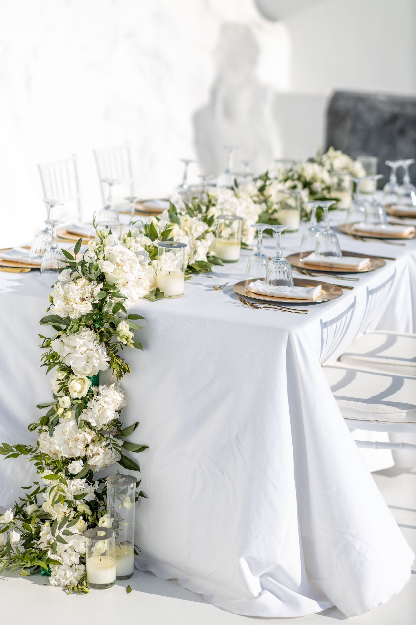 Decorated dining venue with white roses