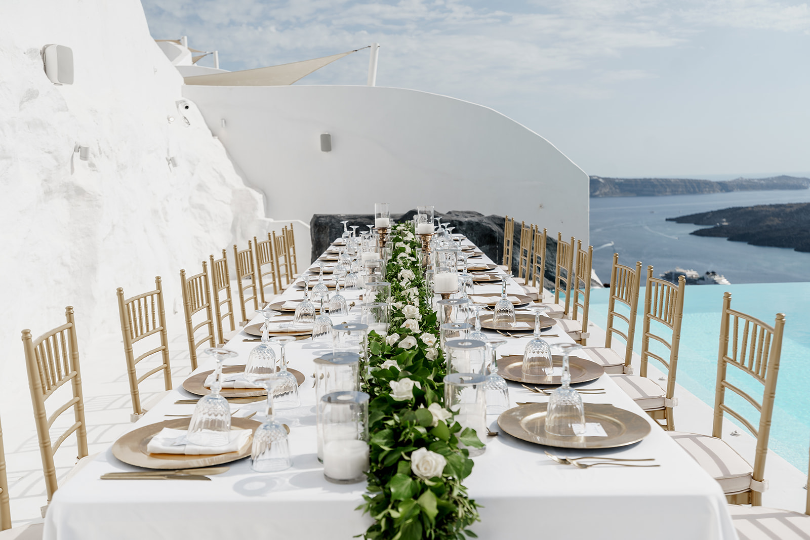 Decorated dining venue with white roses