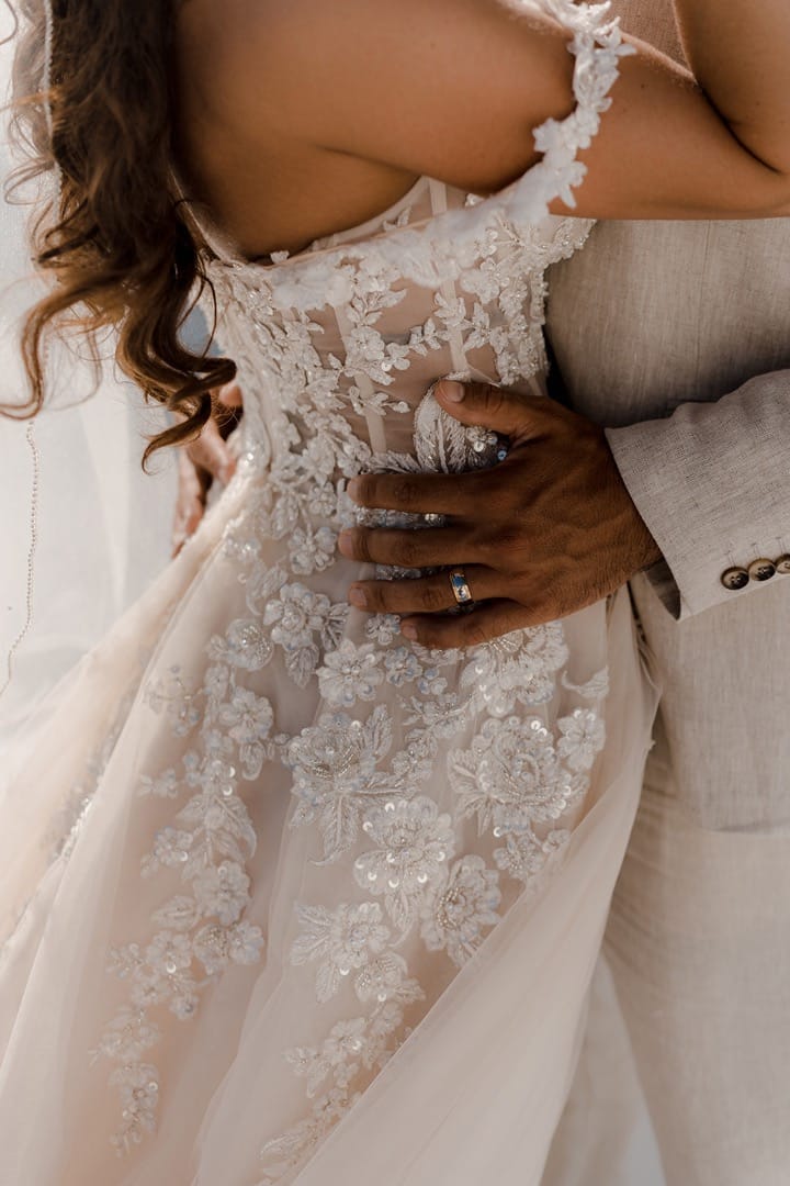 Romantic Hug between Groom and Bride