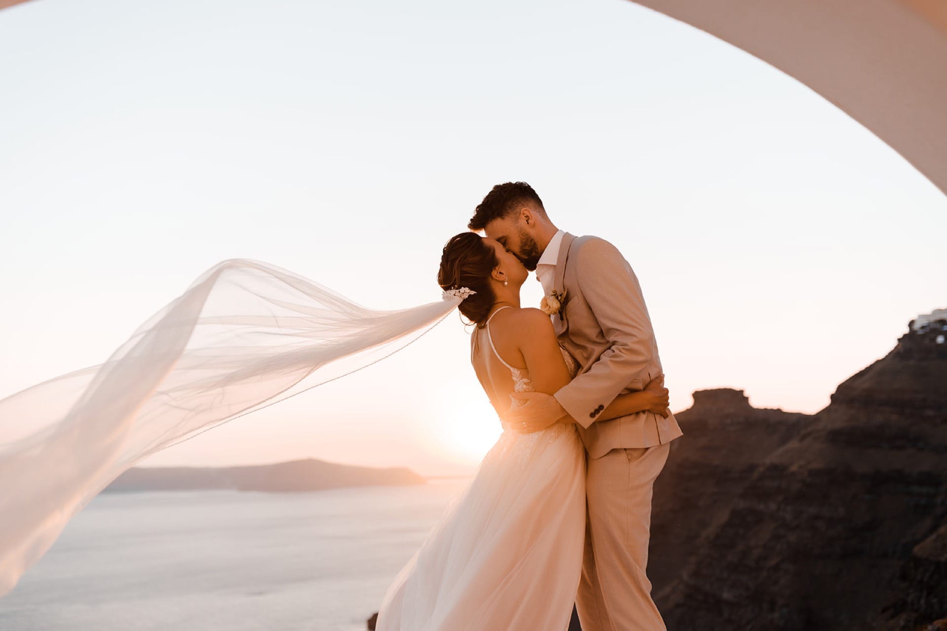 Romantic Kiss from newly married couple