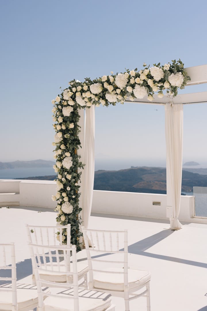 Decorated wedding venue with white roses