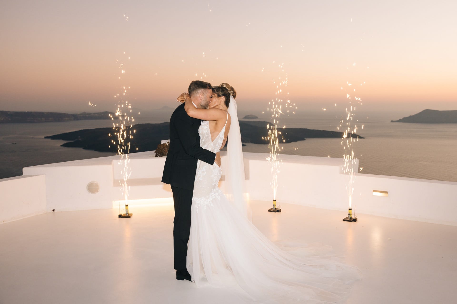 Groom and Bride sharing their first kiss after their marriage