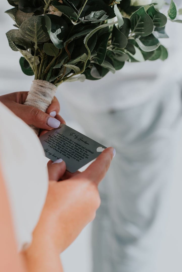 Bride exchanging vows with a bouquet in hand